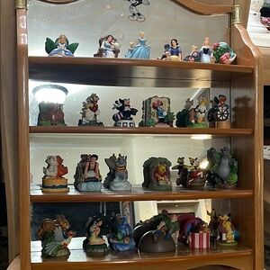 Lenox Accents Disney Magic  Figurines and Light Brown Wooden Wall Display Shelf